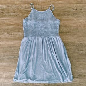 Light blue smocked summer dress with pockets